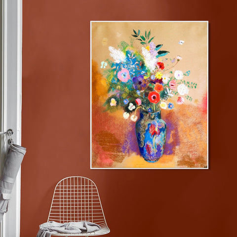 INVIN ART Framed Canvas Flowers in a Vase#019 by Odilon Redon Wall Art Living Room Home Office Decorations