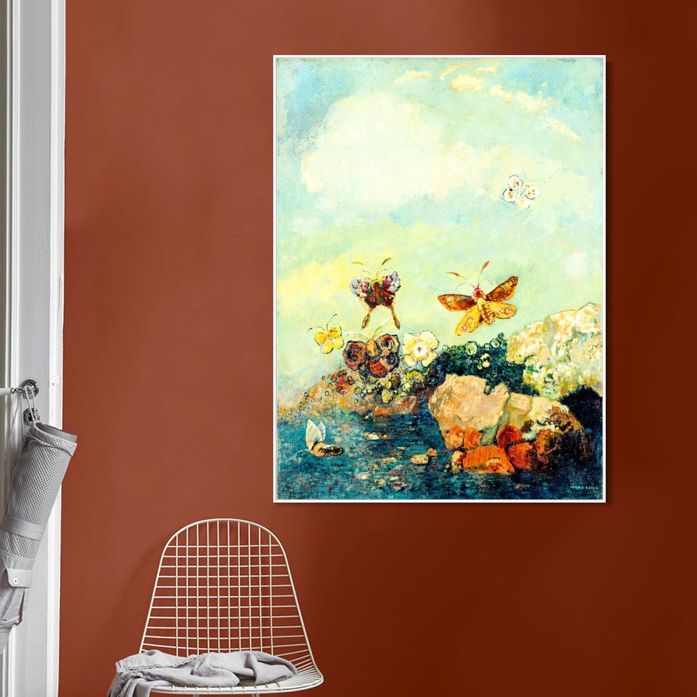 INVIN ART Framed Canvas Butterflies by Odilon Redon Wall Art Living Room Home Office Decorations