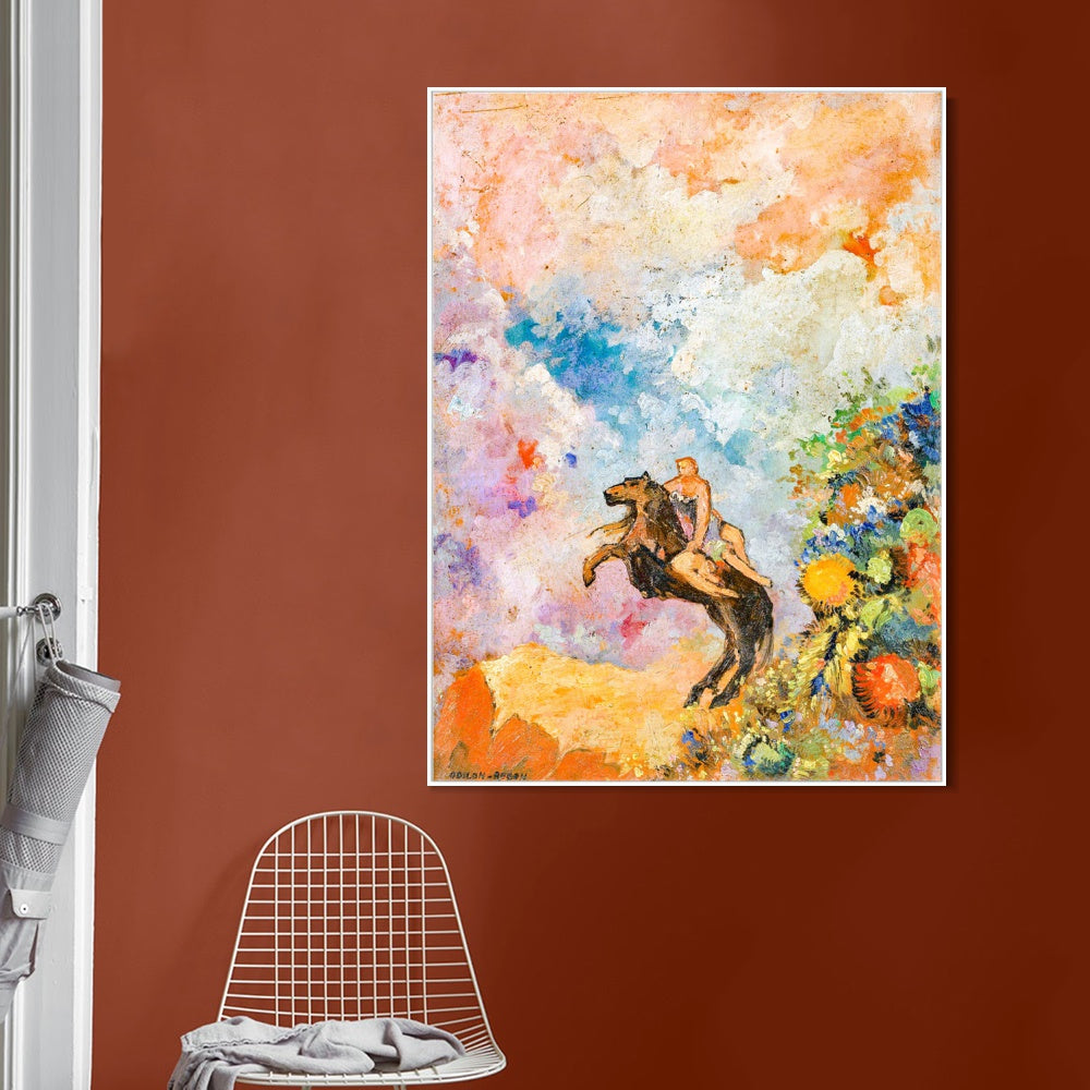 INVIN ART Framed Canvas Muse on Pegasus by Odilon Redon Wall Art Living Room Home Office Decorations