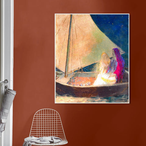 INVIN ART Framed Canvas Boat with Two Figures by Odilon Redon Wall Art Living Room Home Office Decorations