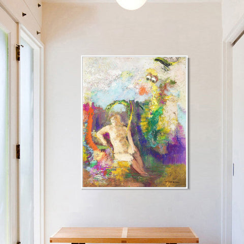 INVIN ART Framed Canvas Landscape with Eve by Odilon Redon Wall Art Living Room Home Office Decorations