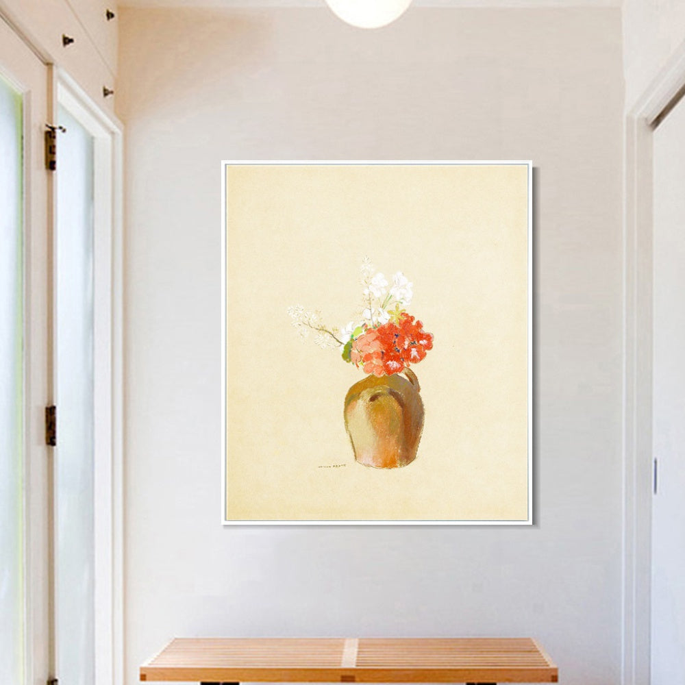 INVIN ART Framed Canvas Flowers in a Pot by Odilon Redon Wall Art Living Room Home Office Decorations