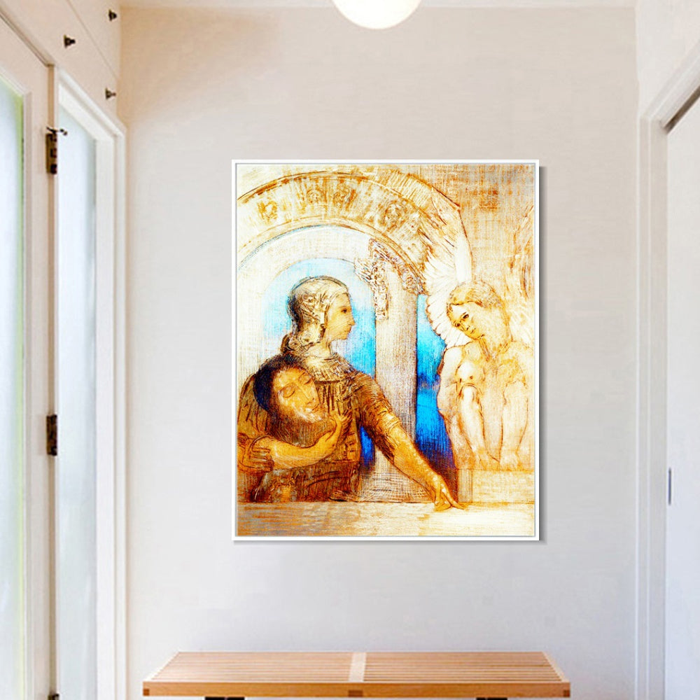 INVIN ART Framed Canvas The Mystical Knight by Odilon Redon Wall Art Living Room Home Office Decorations