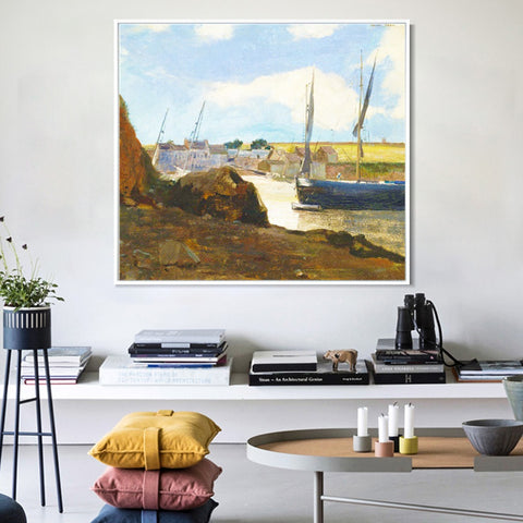 INVIN ART Framed Canvas The Port of Morgat by Odilon Redon Wall Art Living Room Home Office Decorations