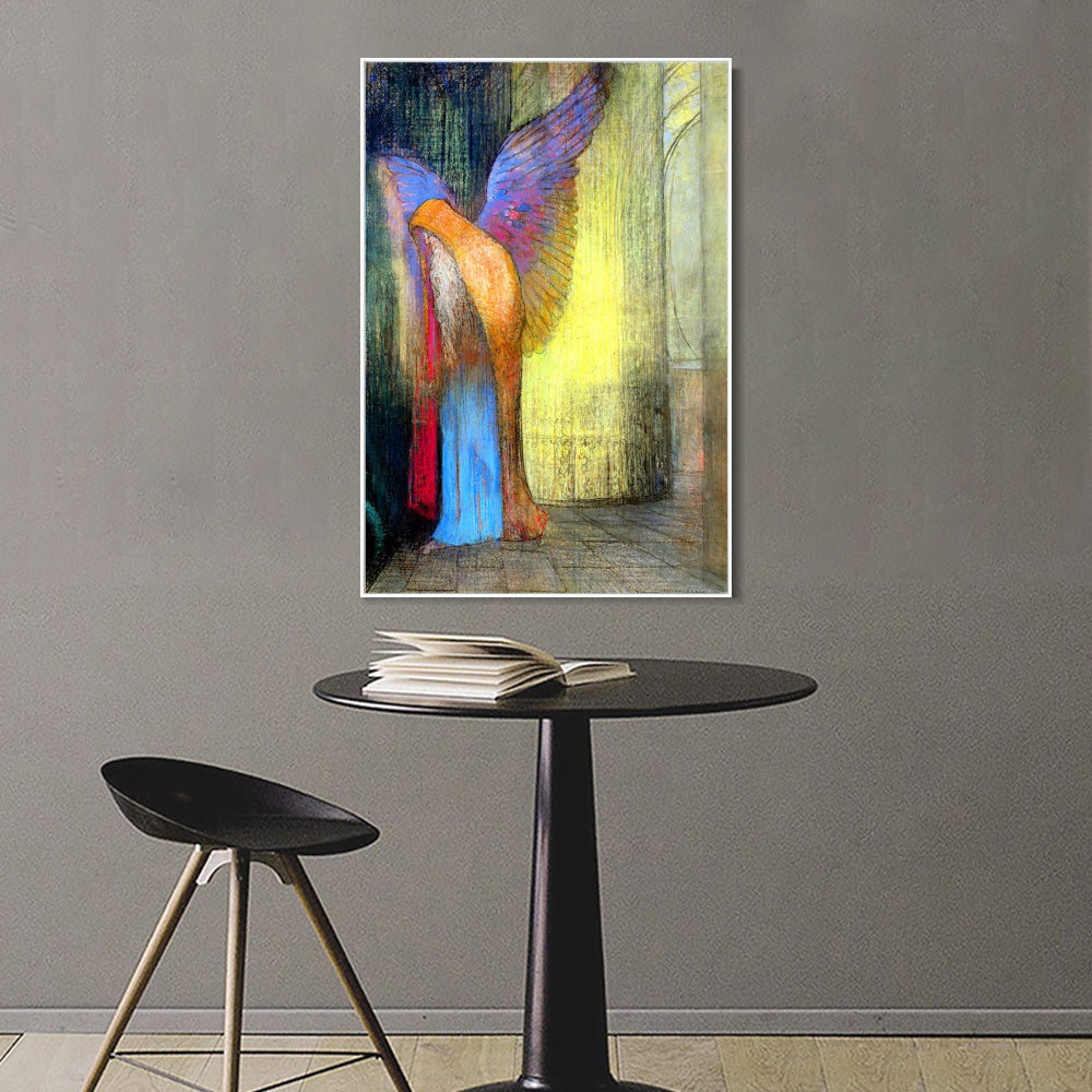 INVIN ART Framed Canvas Winged Old Man with a Long White Beard by Odilon Redon Wall Art Living Room Home Office Decorations