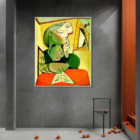 INVIN ART Framed Canvas Giclee Print Art Portrait de femme (Femme lisant) by Pablo Picasso Wall Art Living Room Home Office Decorations