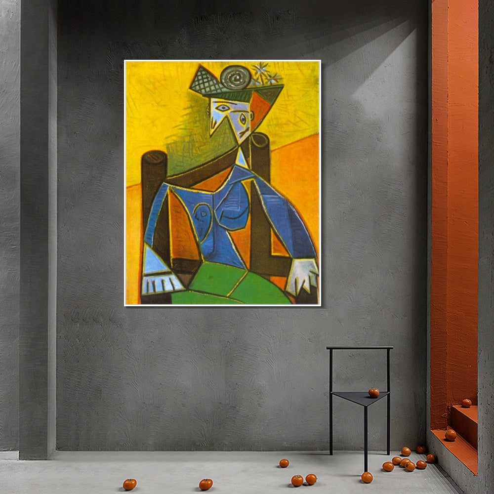 INVIN ART Framed Canvas Giclee Print Art 1941 Femme assise dans un fauteuil 4 by Pablo Picasso Wall Art