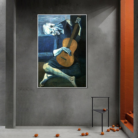 INVIN ART Framed Canvas Giclee Print Art Old guitarist chicago#2 by Pablo Picasso Wall Art Living Room Home Office Decorations