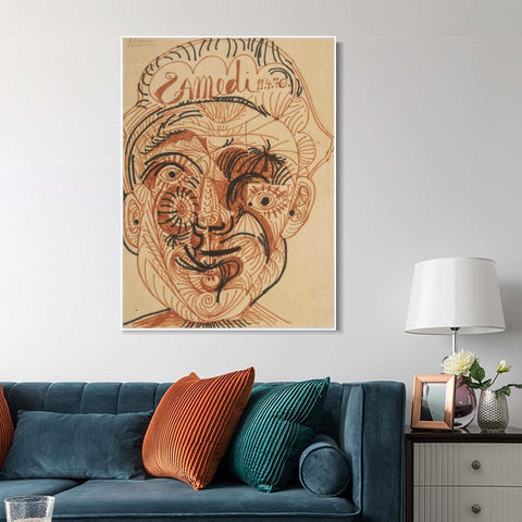 INVIN ART Framed Canvas Giclee Print Art Man's head#1 by Pablo Picasso Wall Art Living Room Home Office Decorations