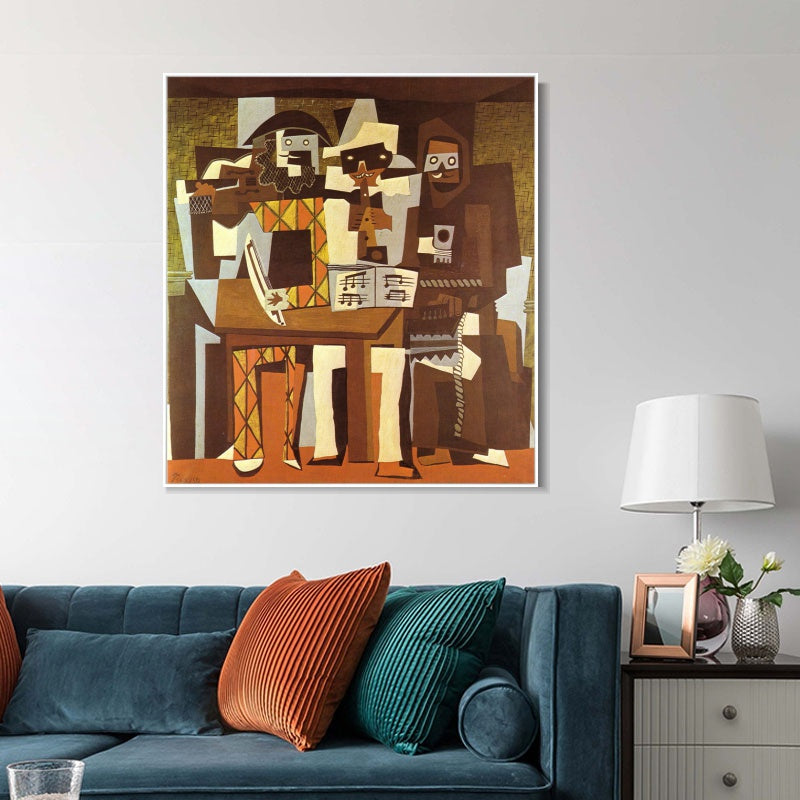 INVIN ART Framed Canvas Giclee Print Art Three Musicians by Pablo Picasso Wall Art