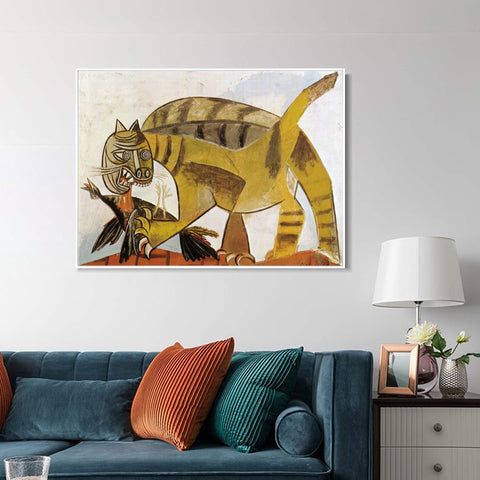 INVIN ART Framed Canvas Giclee Print Art 1939 The cat the bird by Pablo Picasso Wall Art Living Room Home Office Decorations