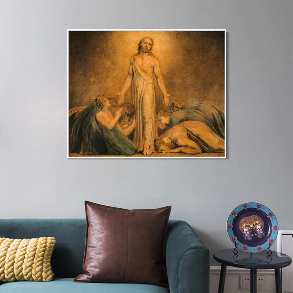 INVIN ART Framed Canvas Giclee Print Art Christ Appearing to The Apostles After The Resurrection by William Blake Wall Art