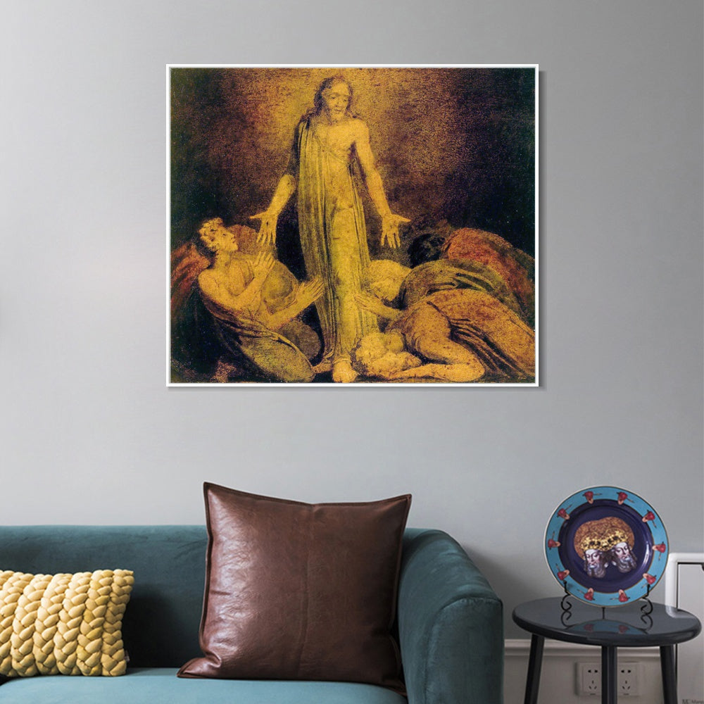 INVIN ART Framed Canvas Giclee Print Art Christ Appearing to The Apostles After The Resurrection#3 by William Blake Wall Art
