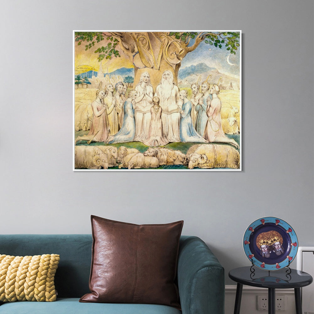INVIN ART Framed Canvas Giclee Print Art Job and His Family by William Blake Wall Art