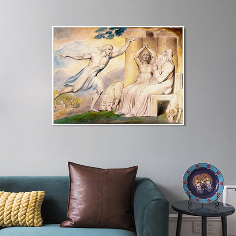 INVIN ART Framed Canvas Giclee Print Art The Messengers Tell Job of His Misfortunes by William Blake Wall Art Living Room Home Office Decorations