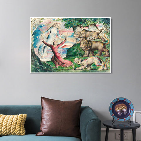 INVIN ART Framed Canvas Giclee Print Art Dante Running from The Three Beasts by William Blake Wall Art Living Room Home Office Decorations