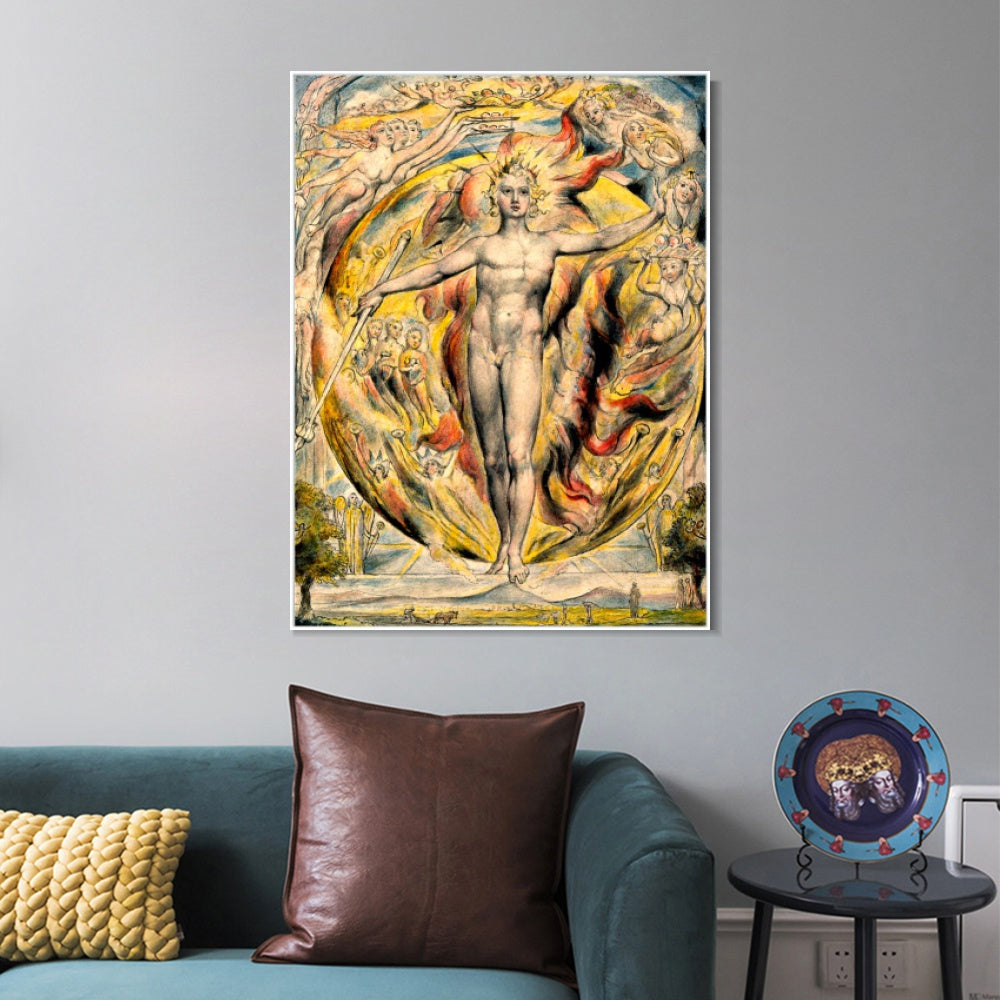 INVIN ART Framed Canvas Giclee Print Art The Sun at His Eastern Gate by William Blake Wall Art