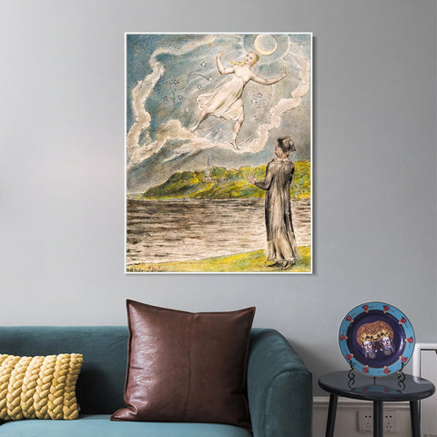 INVIN ART Framed Canvas Giclee Print Art The Wandering Moon by William Blake Wall Art Living Room Home Office Decorations