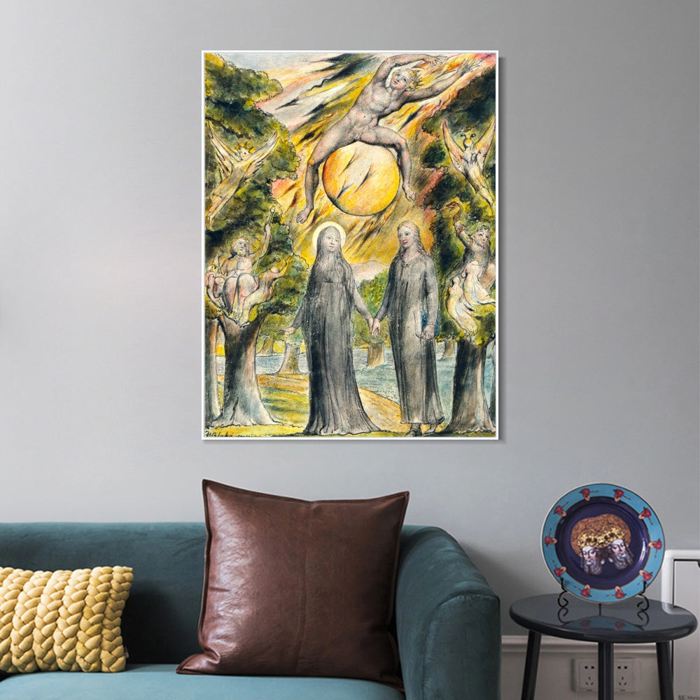 INVIN ART Framed Canvas Giclee Print Art The Sun in His Wrath by William Blake Wall Art