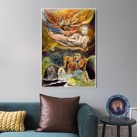 INVIN ART Framed Canvas Giclee Print Art Series#100 by William Blake Wall Art Living Room Home Office Decorations