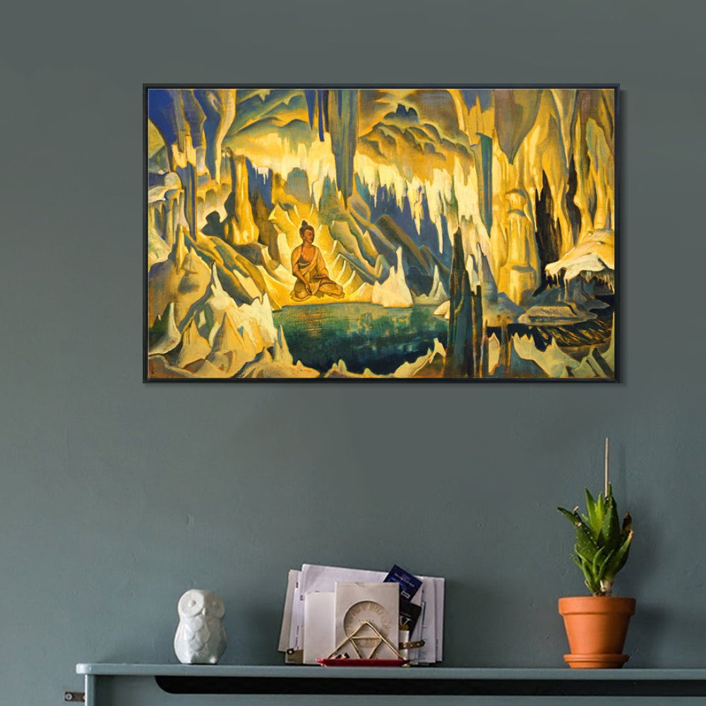 INVIN ART Framed Canvas Giclee Print Buddha the Winner-1925 by Nicholas Roerich Wall Art Living Room Home Office Decorations