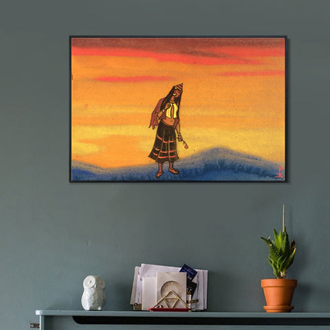 INVIN ART Framed Canvas Giclee Print Captive with Rose 1943 by Nicholas Roerich Wall Art Living Room Home Office Decorations