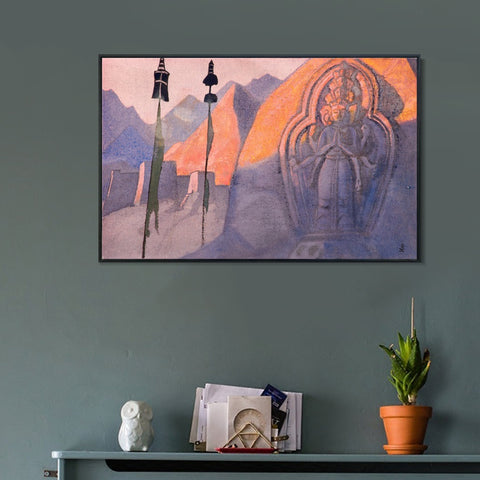INVIN ART Framed Canvas Giclee Print Chenrezig 1932 by Nicholas Roerich Wall Art Living Room Home Office Decorations