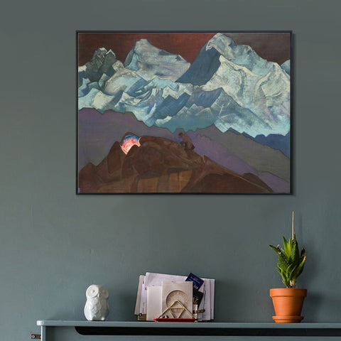 INVIN ART Framed Canvas Giclee Print Fire Blossom, 1924 by Nicholas Roerich Wall Art Living Room Home Office Decorations