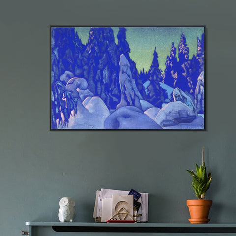 INVIN ART Framed Canvas Giclee Print Guardians of the Snow, 1922 by Nicholas Roerich Wall Art Living Room Home Office Decorations