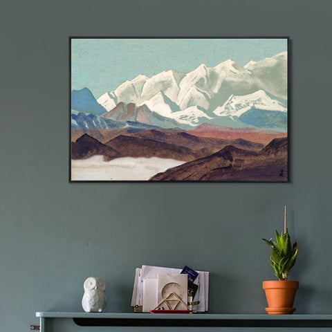 INVIN ART Framed Canvas Giclee Print Himalayas Chain of Kanchenjunga, 1936 by Nicholas Roerich Wall Art Living Room Home Office Decorations