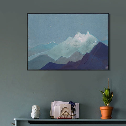 INVIN ART Framed Canvas Giclee Print Himalayas Moon Mountains, 1933 by Nicholas Roerich Wall Art Living Room Home Office Decorations
