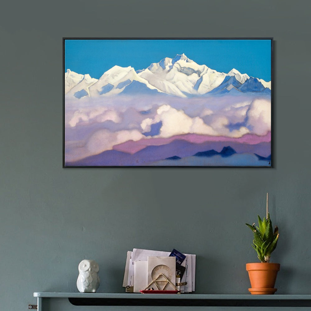 INVIN ART Framed Canvas Giclee Print kangchenjunga, 1936-1 by Nicholas Roerich Wall Art Living Room Home Office Decorations(Wood Color Slim Frame,20"x28")