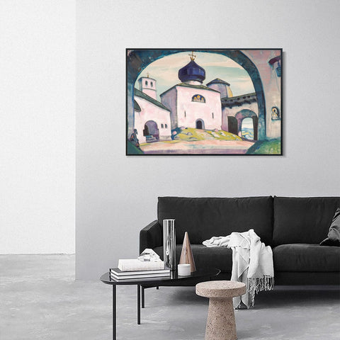INVIN ART Framed Canvas Giclee Print Old Pskov, 1922 by Nicholas Roerich Wall Art Living Room Home Office Decorations
