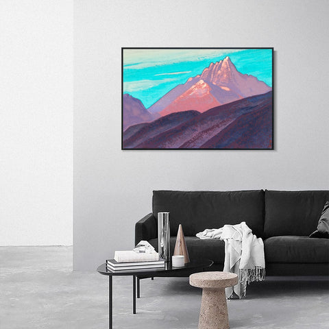 INVIN ART Framed Canvas Giclee Print Turquoise Sky Pink Mountains Purple Foot, 1940 by Nicholas Roerich Wall Art Living Room Home Office Decorations