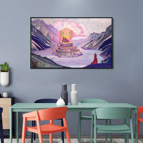 INVIN ART Framed Canvas Giclee Print Nagarjuna Conqueror of the Serpent, 1925 by Nicholas Roerich Wall Art Living Room Home Office Decorations