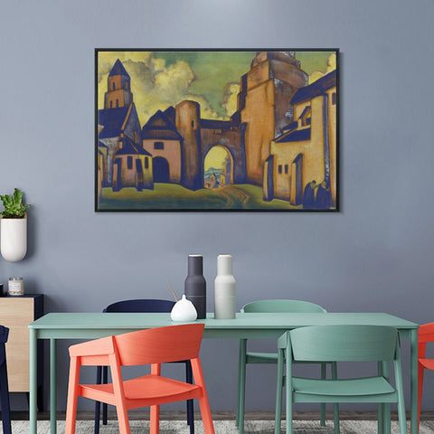 INVIN ART Framed Canvas Giclee Print Secrets of the Walls, 1920, Made of mixed media by Nicholas Roerich Wall Art Living Room Home Office Decorations
