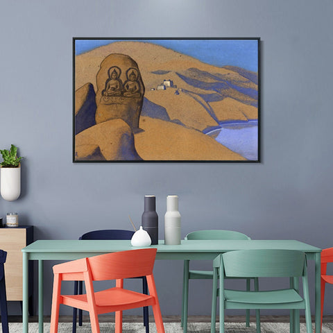 INVIN ART Framed Canvas Giclee Print Tibet. Buddha on the Road, 1936, Made of by Nicholas Roerich Wall Art Living Room Home Office Decorations