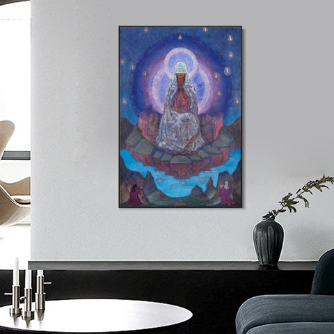 INVIN ART Framed Canvas Giclee Print Mother of the World, 1937 by Nicholas Roerich Wall Art Living Room Home Office Decorations