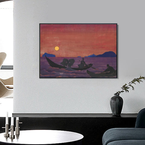 INVIN ART Framed Canvas Giclee Print We Continue Fishing, from the Sancta series by Nicholas Roerich Wall Art Living Room Home Office Decorations