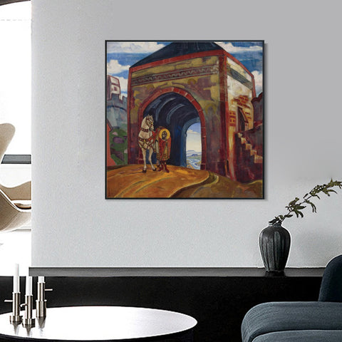 INVIN ART Framed Canvas Giclee Print St. Mercurius of Smolensk, Made of oil on canvas by Nicholas Roerich Wall Art Living Room Home Office Decorations