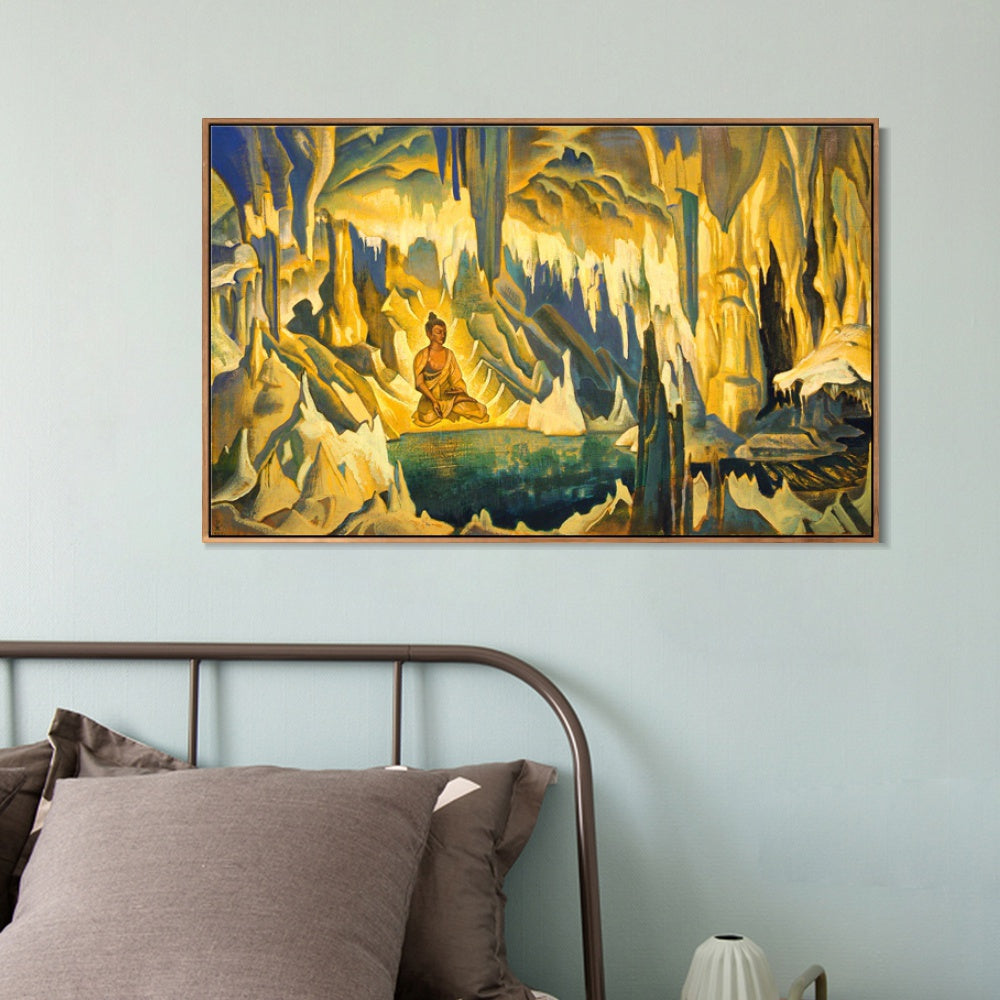 INVIN ART Framed Canvas Giclee Print Buddha the Winner-1925 by Nicholas Roerich Wall Art Living Room Home Office Decorations