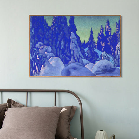 INVIN ART Framed Canvas Giclee Print Guardians of the Snow, 1922 by Nicholas Roerich Wall Art Living Room Home Office Decorations