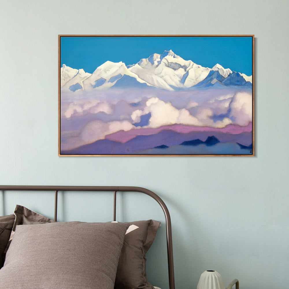 INVIN ART Framed Canvas Giclee Print kangchenjunga, 1936-1 by Nicholas Roerich Wall Art Living Room Home Office Decorations(Wood Color Slim Frame,20"x28")