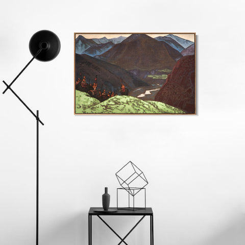 INVIN ART Framed Canvas Giclee Print Squad of Geser Khan, 1931 by Nicholas Roerich Wall Art Living Room Home Office Decorations