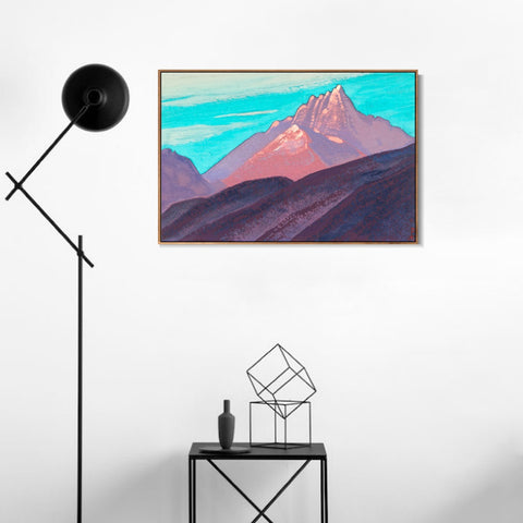 INVIN ART Framed Canvas Giclee Print Turquoise Sky Pink Mountains Purple Foot, 1940 by Nicholas Roerich Wall Art Living Room Home Office Decorations