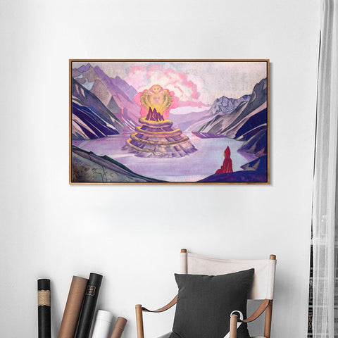 INVIN ART Framed Canvas Giclee Print Nagarjuna Conqueror of the Serpent, 1925 by Nicholas Roerich Wall Art Living Room Home Office Decorations
