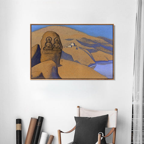 INVIN ART Framed Canvas Giclee Print Tibet. Buddha on the Road, 1936, Made of by Nicholas Roerich Wall Art Living Room Home Office Decorations