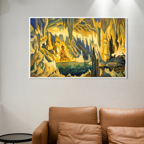 INVIN ART Framed Canvas Giclee Print Buddha the Winner-1925 by Nicholas Roerich Wall Art Living Room Home Office Decorations
