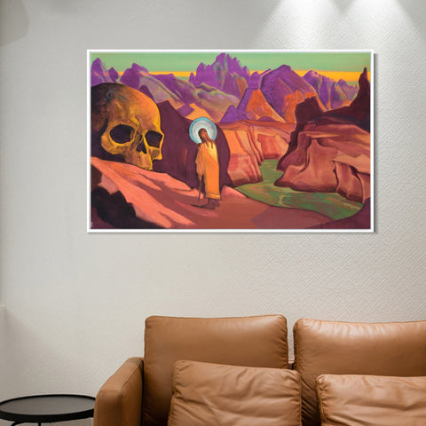 INVIN ART Framed Canvas Giclee Print Issa and giant's head, 1932 by Nicholas Roerich Wall Art Living Room Home Office Decorations