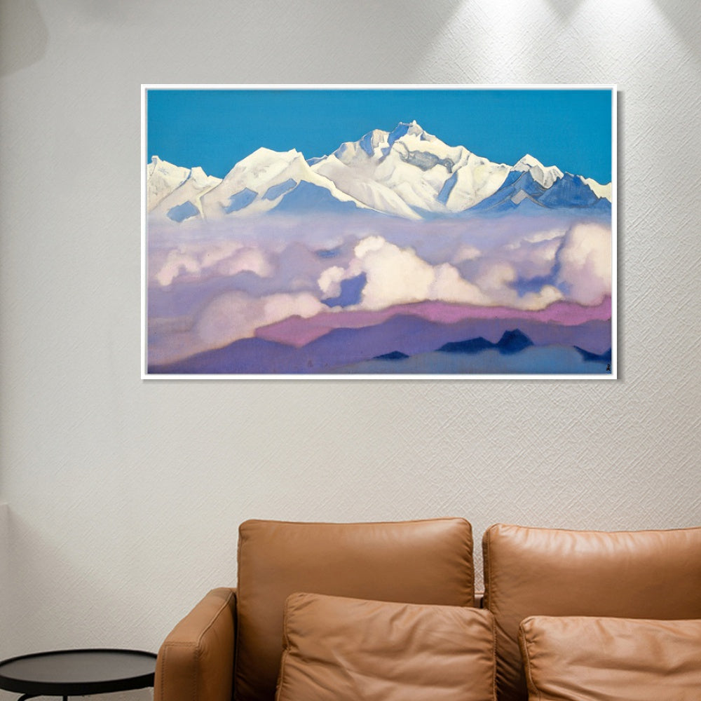 INVIN ART Framed Canvas Giclee Print kangchenjunga, 1936-1 by Nicholas Roerich Wall Art Living Room Home Office Decorations(Wood Color Slim Frame,20"x28")